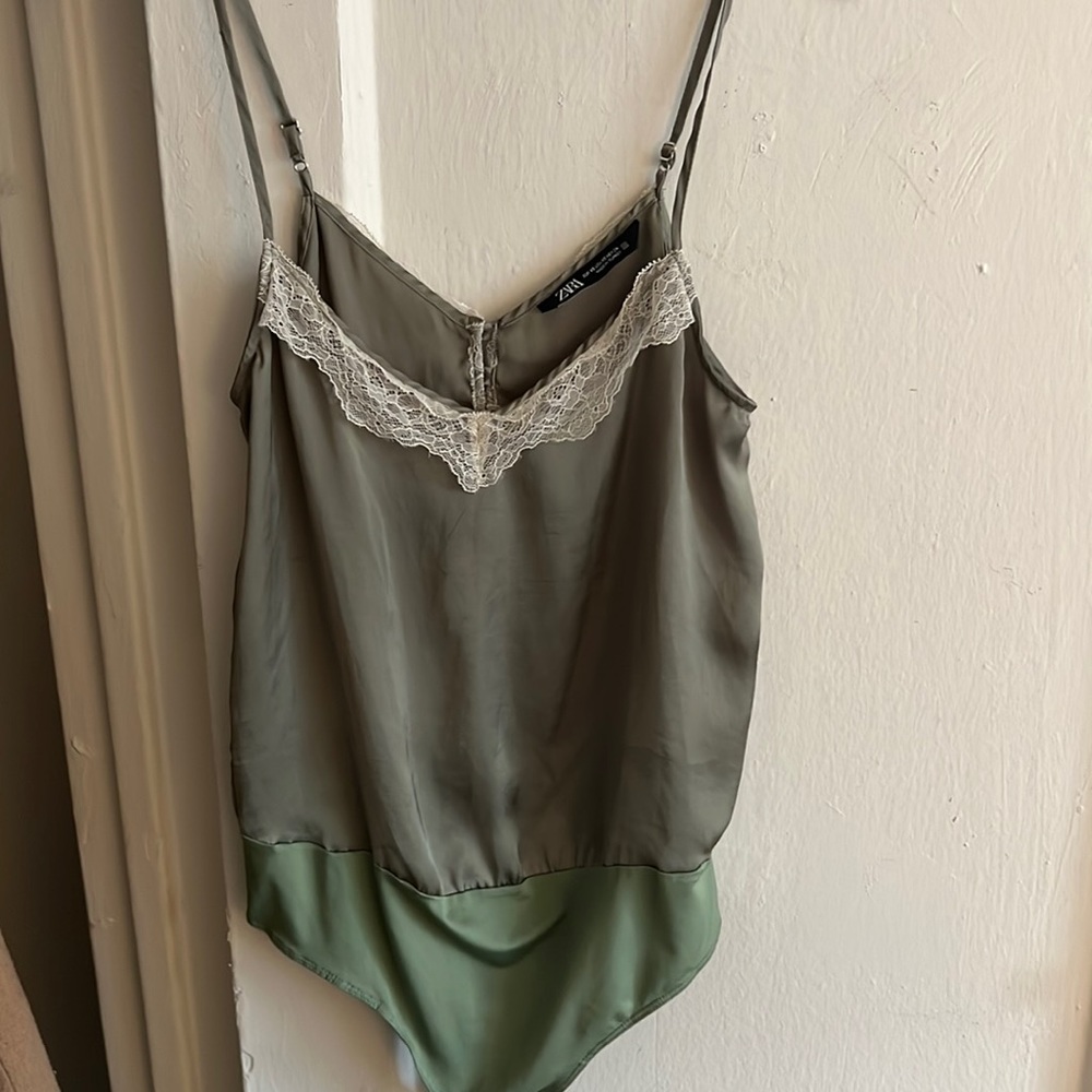 Zara silk and lace green body suit